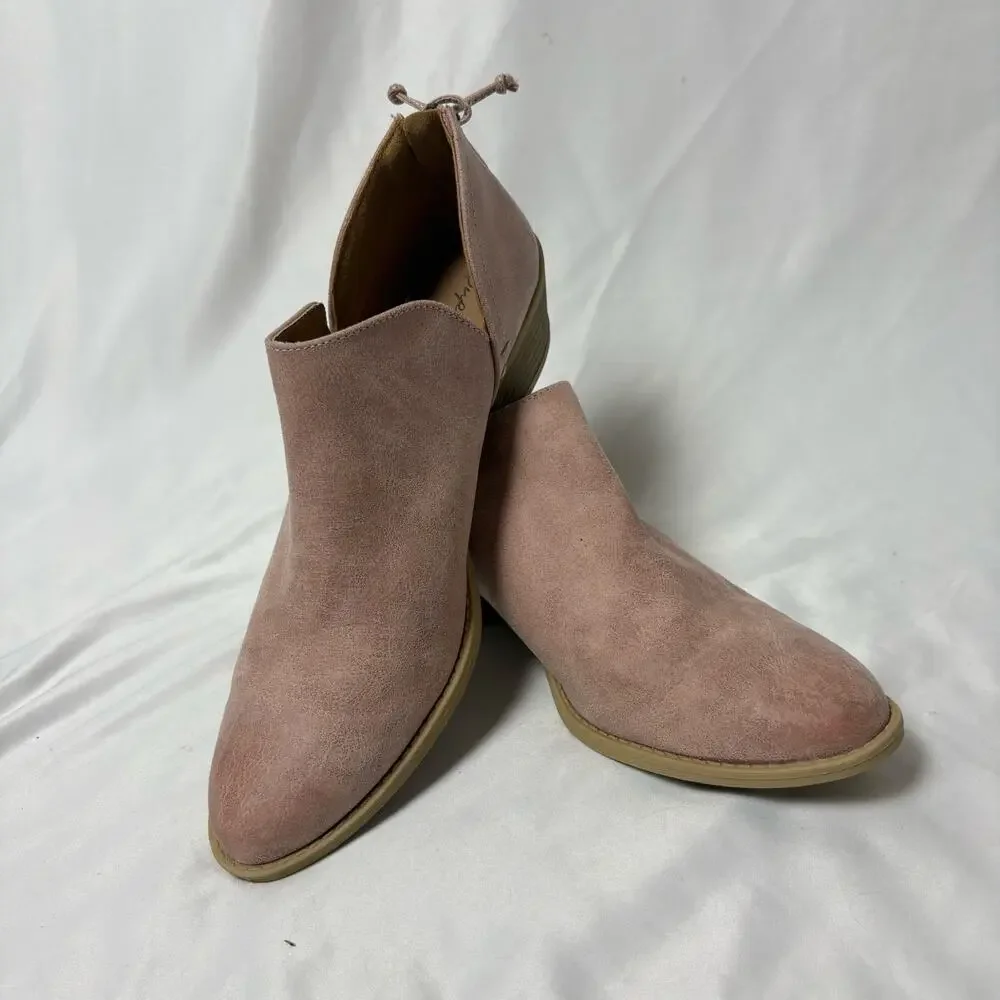 Qupid Blush Pink Suede Stacked Heel Ankle Boots Booties Women's US 10 - Picture 8 of 8